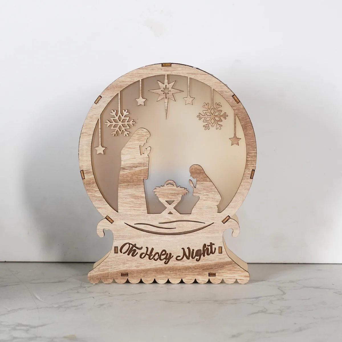 Oh Holy Night Christmas Jesus Birth Wooden Ornaments Led Luminous Bedroom Decoration Christmas Decorations Souvenirs Home Decor