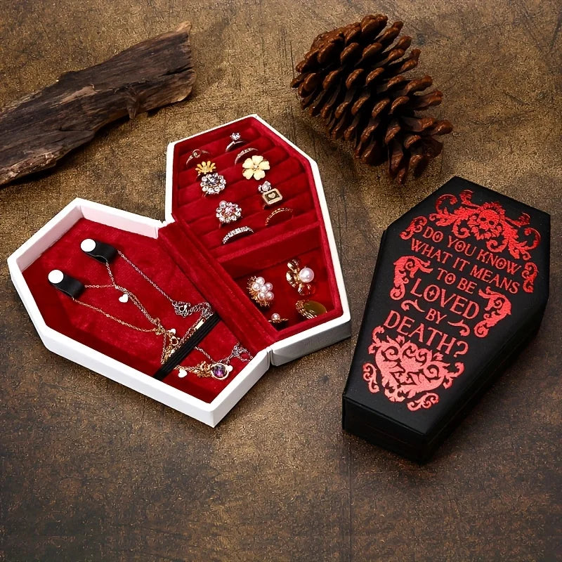 1/2pcs Gothic Coffin-Shaped Jewelry Box PU Leather Multi-Compartment Organizer for Rings Necklaces Earring Halloween Gift Case