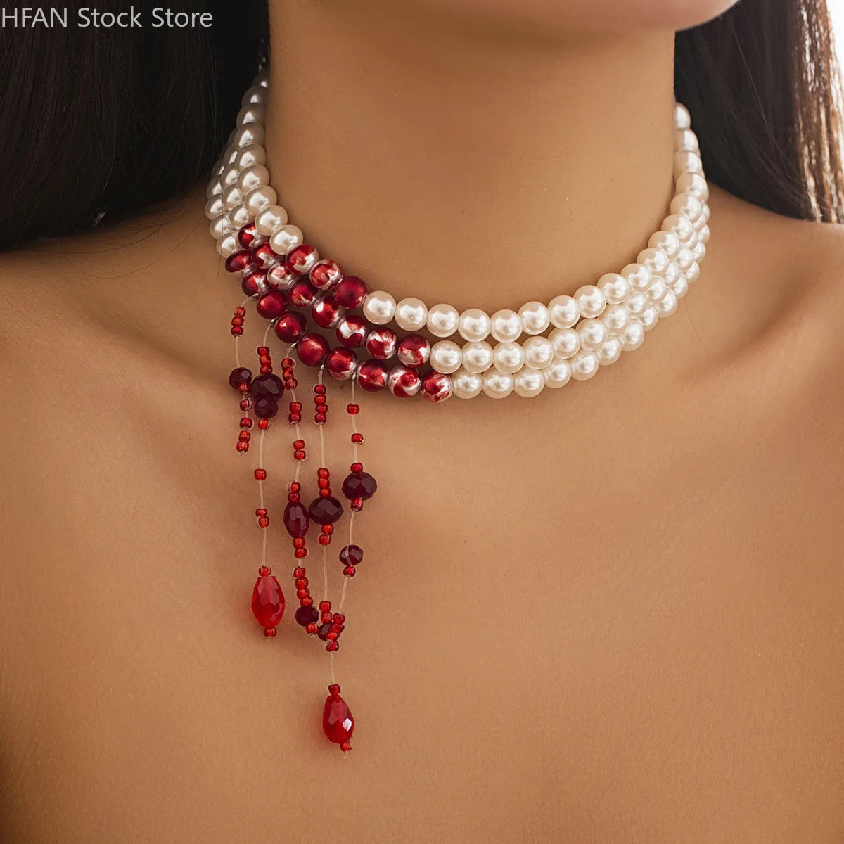 Necklace Dripping Blood Imitation Pearls Womens Necklace Halloween Choker Gothic Style Pearls Creative Tassel Choker Necklace