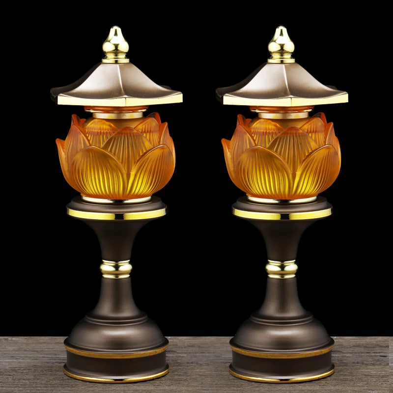 A Pair 2PCS Wholesale Buddhism supply HOME Shop temple altar Buddhist worship tool high grade Lotus LED buddha Light 30cm tall