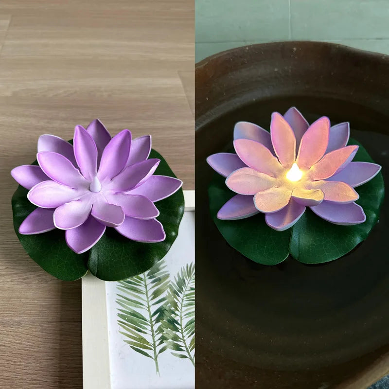 15/10CM Diwali Floating Induction Lotus Lamp Garden Led Pink Battery Powered Lights Outdoor Waterproof Landscape For Night Light
