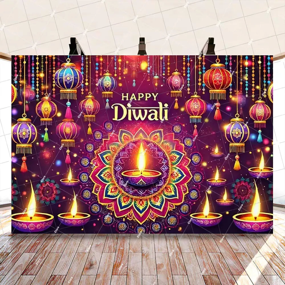 Diwali Decorations Indian Diwali Festival Deepavali Peacock Candle Wedding Birthday Party Supplies Backdrop Banner Photo Studio
