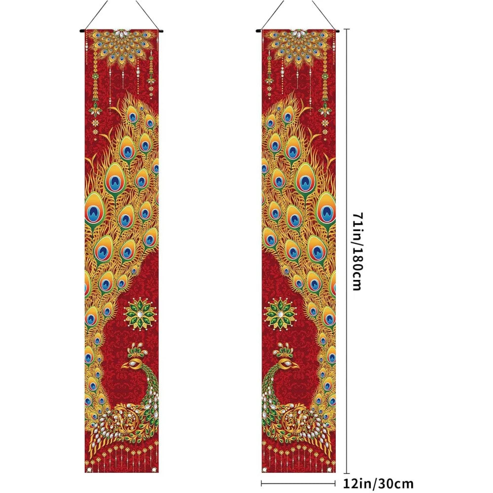 VIKAMA Diwali Festival Happy Gateway Banner Indian Diwali Festival Peacock Front Porch Welcome Sign Party Decorative Items