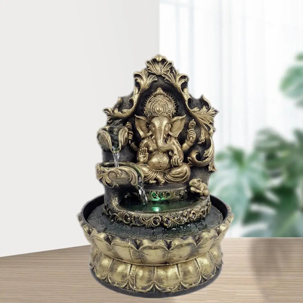 Decorative Hindu Ganesha Statue Water Fountain Waterscape Lucky Meditation Relax Home Living Room Ornaments