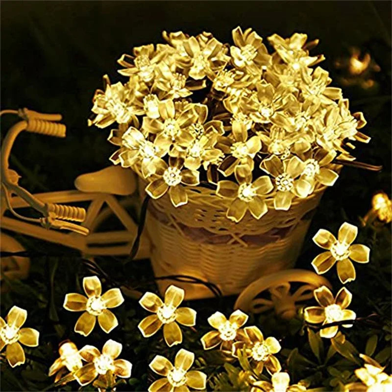 Outdoor Garden Solar Flower Light, Waterproof Solar String Lights, Fairy Simulation Floral Garlands, Christmas Decoration Lamp.