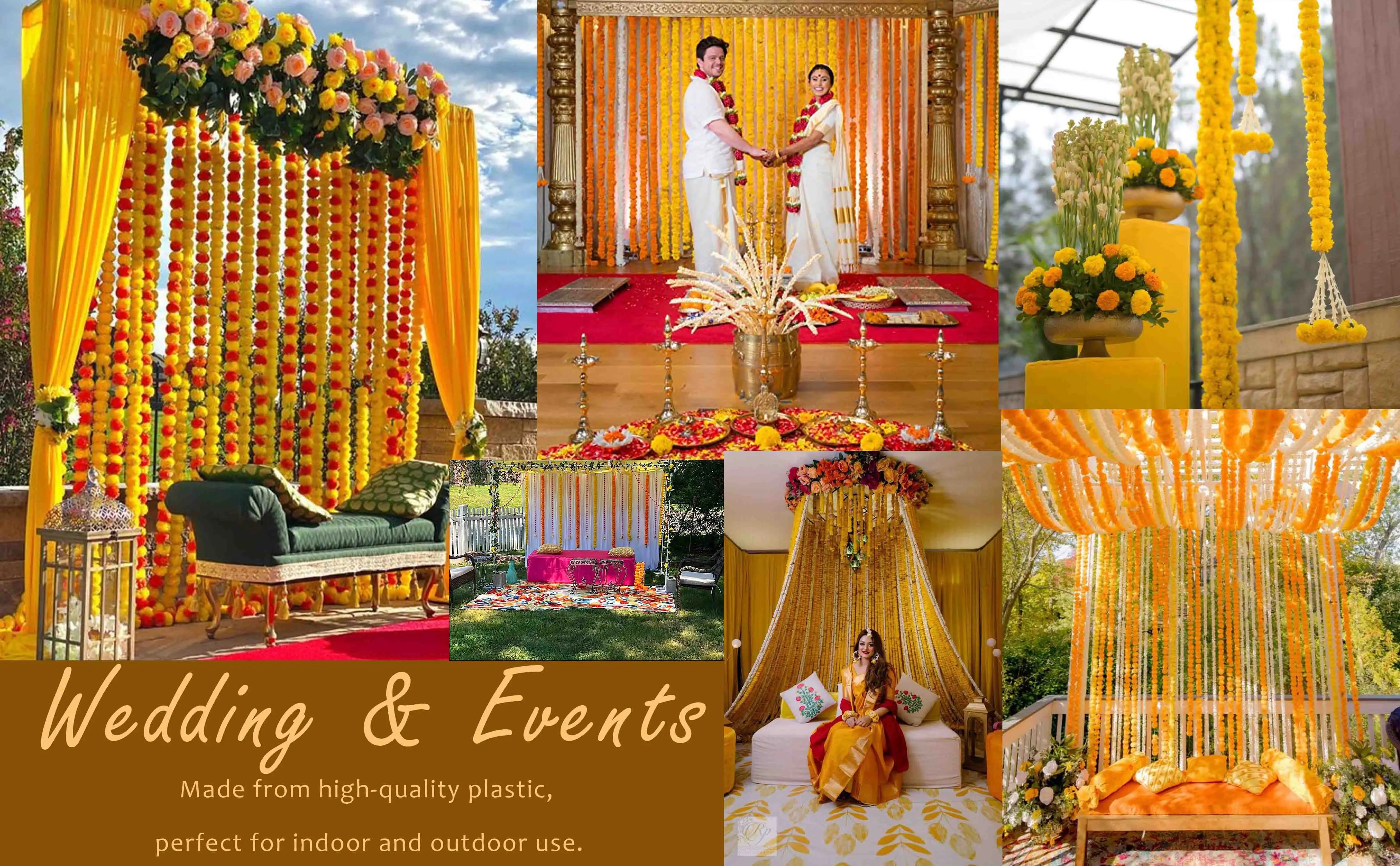 5-100PCS Marigold Flower Garlands for Decoration Artificial Flowers Diwali Indian Décor Pooja Day of The Dead Mexican Party