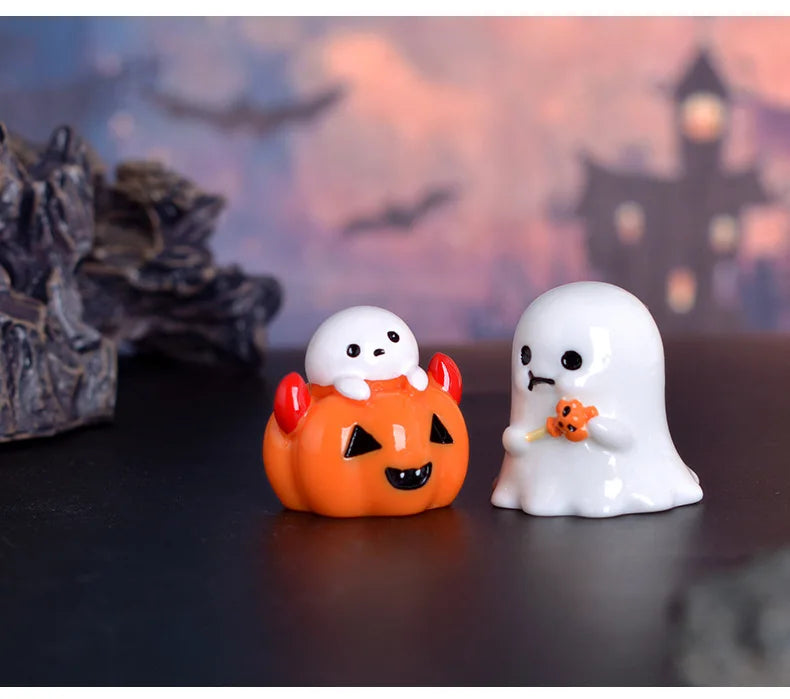 Halloween Micro Landscape Miniature Figurines Resin Craft Mini Fairy Garden Ornaments Cute Pumpkin Ghost Home Decor