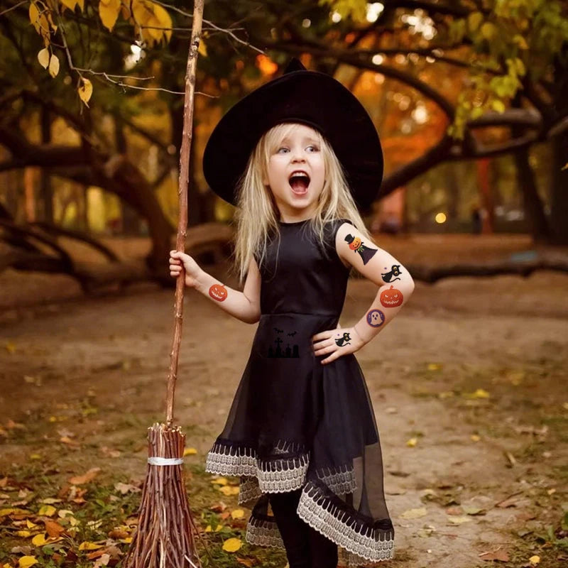 10Pcs Halloween Cartoon Tattoo Stickers Pumpkin Ghost Bat Spider Temporary Sticker Kids Birthday Party Favors Boy Girl Gifts