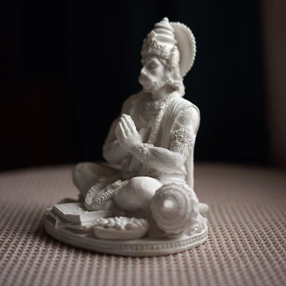 Vilead Sandstone White Hanuman Statue Hindu Monkey God Sculpture Yoga Meditation Decoration Buddha Ganesha Vishnu India FengShui