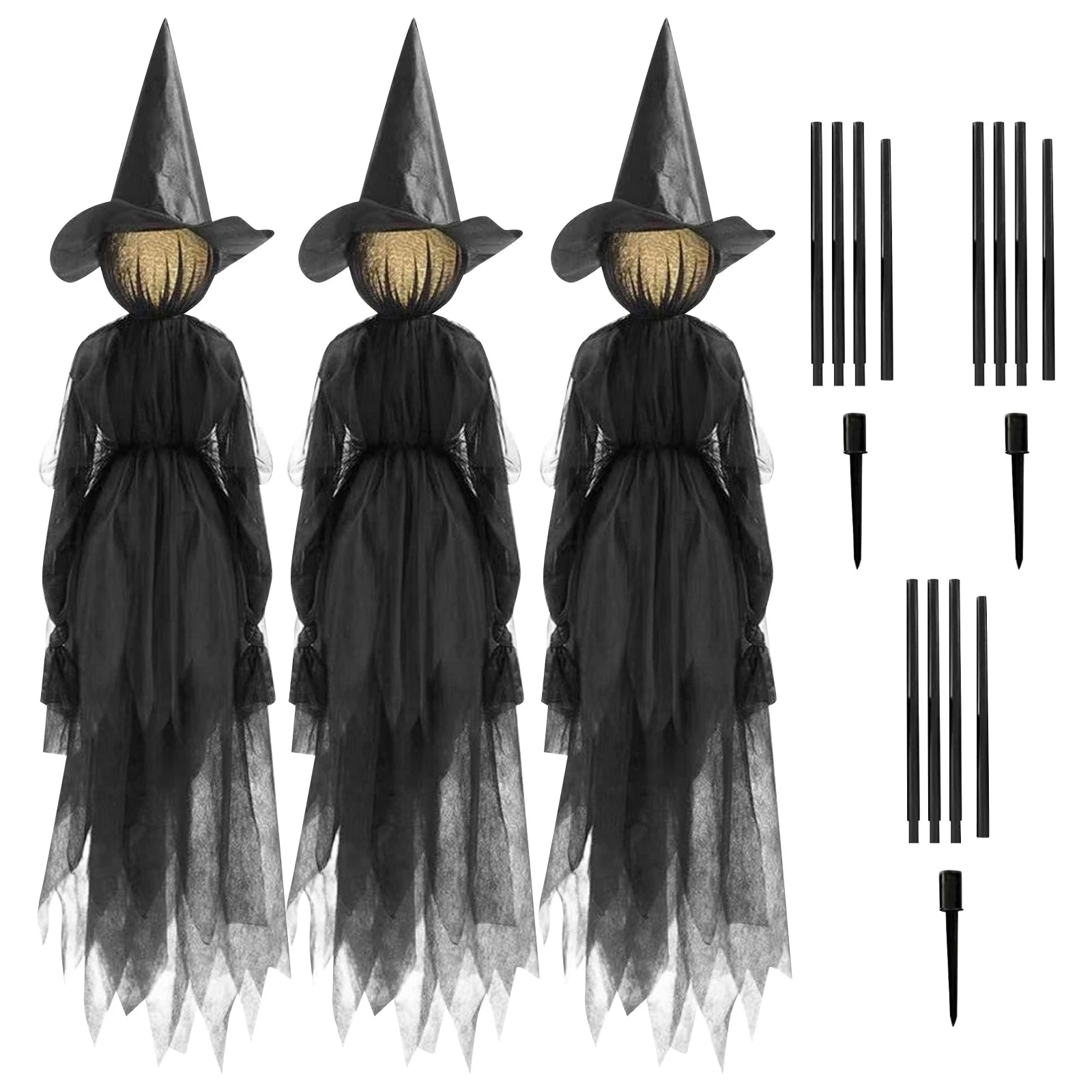 Halloween Decorations - Set Of 3 Light Up Witches Holding Hands Witches with Stakes,Glowing Witch Props Outdoor Garden Decor