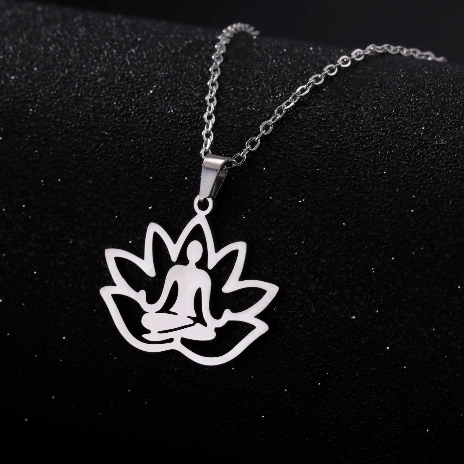 LIKGREAT Hindu Buddhism Meditation Necklace Stainless Steel Yoga Lotus Flower Necklaces Amulet Jewelry Gift