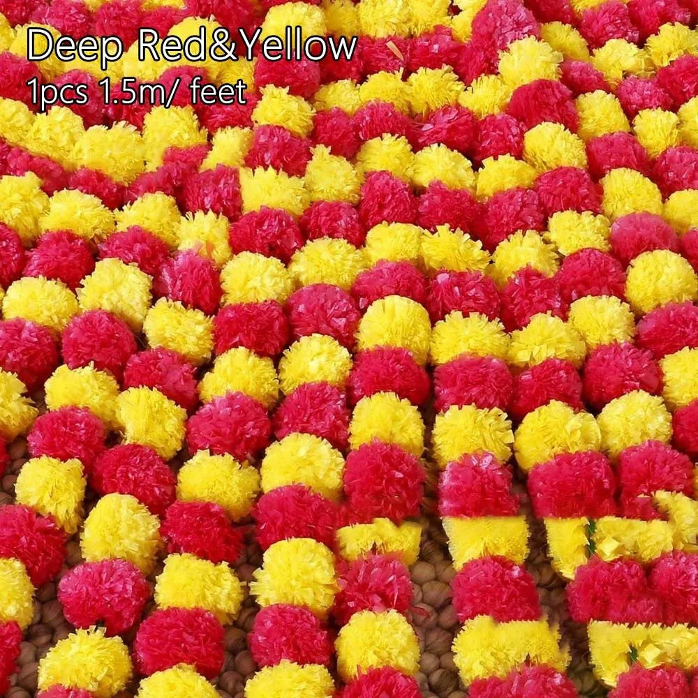 Long Strands Artificial Marigold Garland Pooja Diwali Fiesta Indian Décor Marigold Flower Garlands Reusable Events Decor