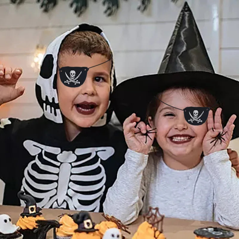 Halloween Pirate Cosplay Party Set Pirate Eye Patches Pirate Flag Skull Print Pirate Captain Costume Cap for Halloween Kids Gift