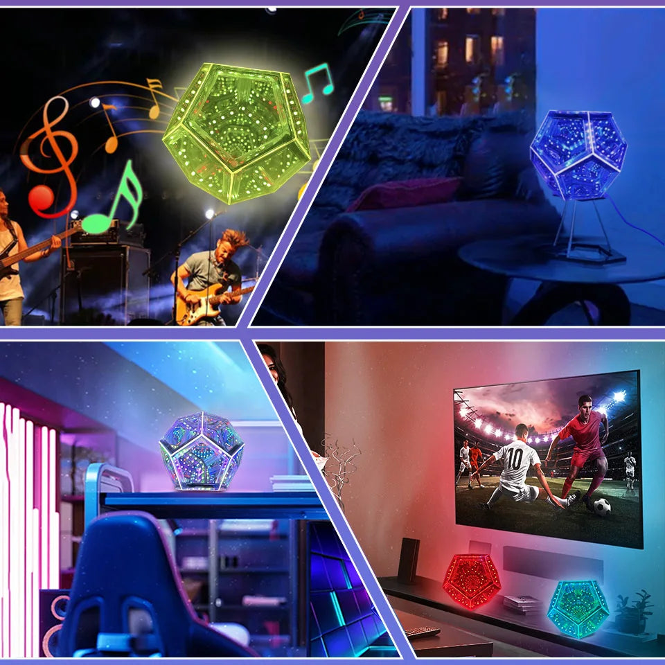 LED RGB Night Lights Dodecahedron Dreamy Geometric Space Lights Atmosphere Night Creative Color Home Decorative Light Gifts