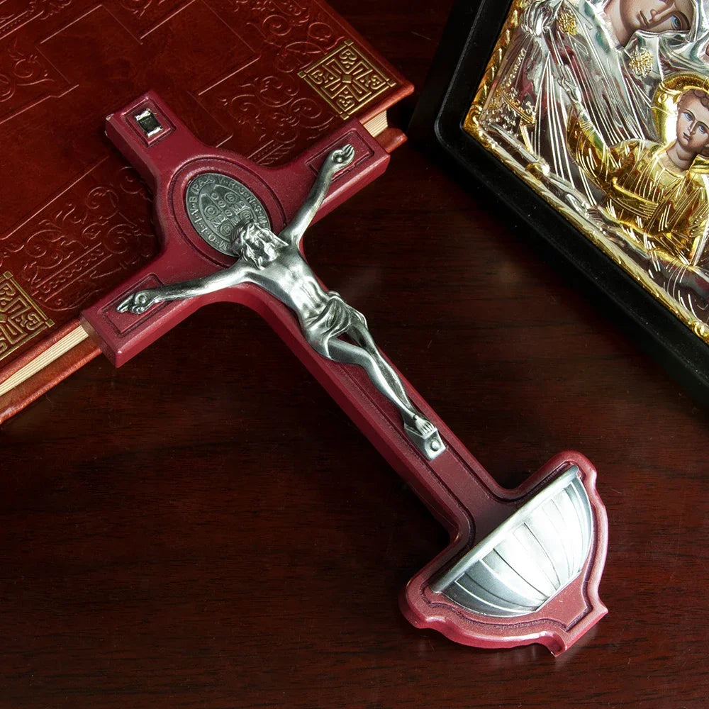 HTISOK Catholic Cross with Holy Water Wooden Wall Cross for Church and Home Decor Православный крест