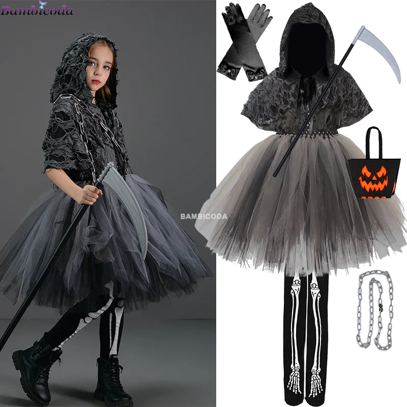 Halloween Grim Dresses Horror Death Cosplay Black Cloak Costume Girls Party Clothes Halloween Dress Demon Ghosts Costume