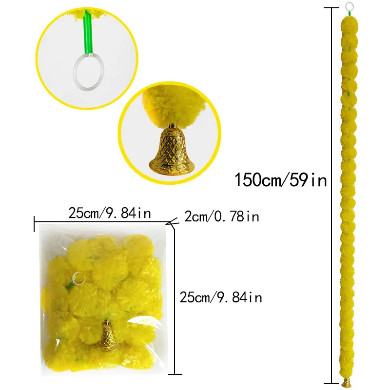 5-50pcs Marigold Flower Garlands Artificial Flower Garland for Indian Décor,Pooja, Diwali, Fiesta Day of The Dead, Mexican Party