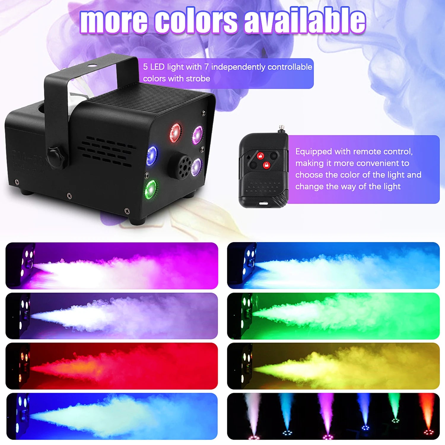 DayFlicker Smoke Machine 500W RGB Colorful 5 LEDs Fog Ejector Stage Effect Fogger Spray Equipment for Wedding Halloween DJ Show