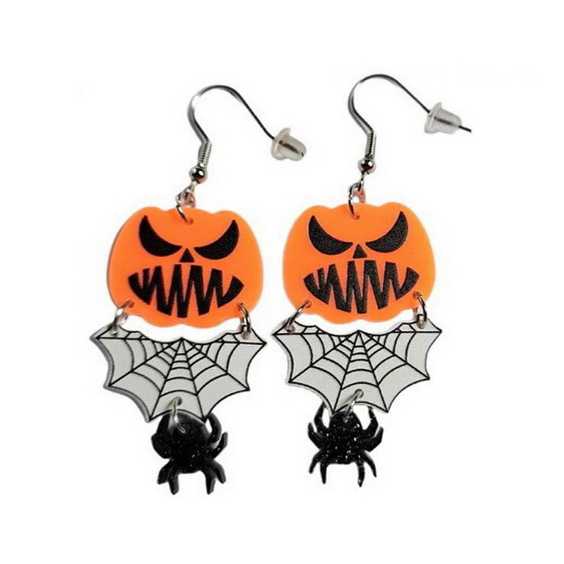 2024 New Skeleton Pumpkins Halloween Earrings Women Hallowmas Costume Cosplay Skull Heart Axe Black Bat Acrylic Drop Earring