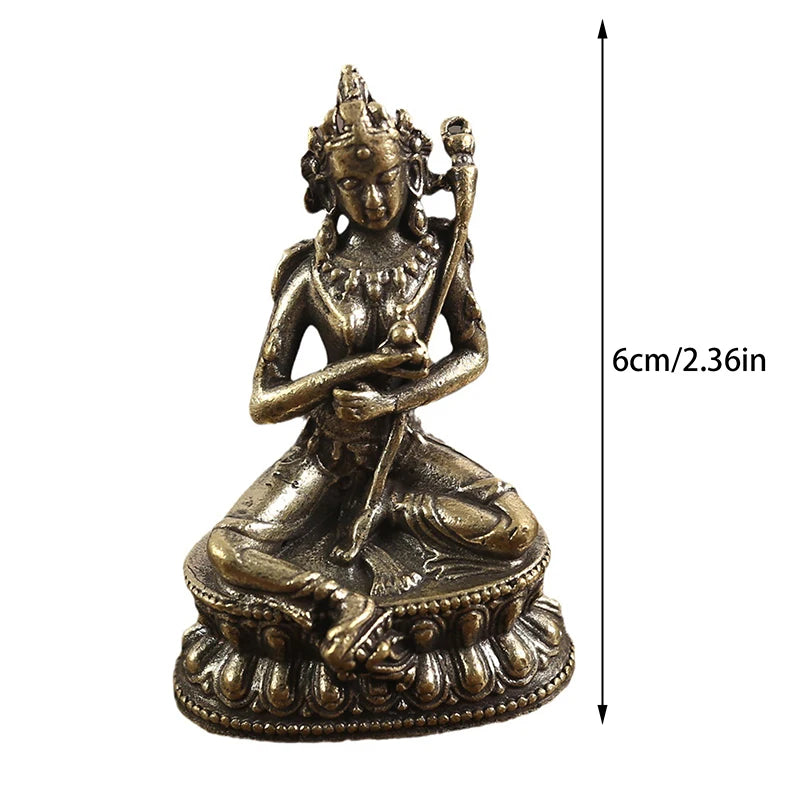 Retro Brass Chinese Tibetan Green Tara Buddha Statue Antique Copper Buddha Statue Home Living Room Office Decoration Figurines