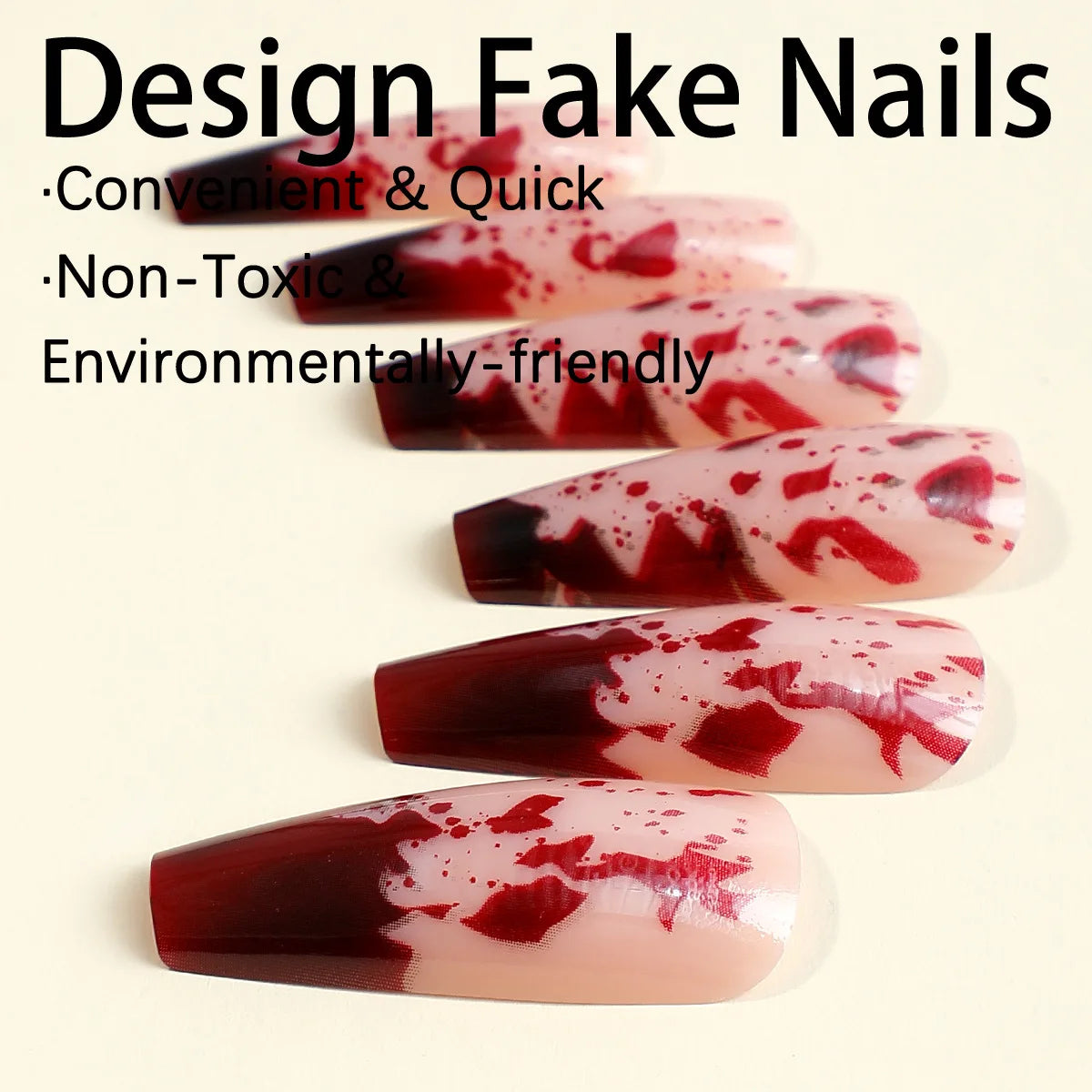 Halloween Red Bloodstain False Nails Long Coffin Ballet Full Cover Press on Nails Detchable Full Cover Fake Nail Patches 24pcs