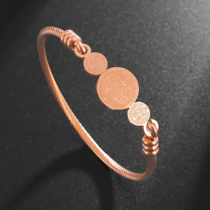 Stainless Steel Hindu Lotus Mandala Open Bracelet Women Fashion Cuff Bangle Casual Sports Yoga Jewelry