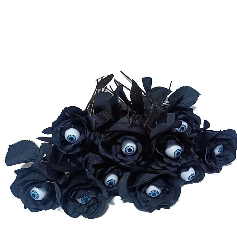 1/3/5Pcs Halloween Artificial Flowers Black Rose With Eyeball For Halloween Party Decor Home Horror Props DIY Bouquets Craft