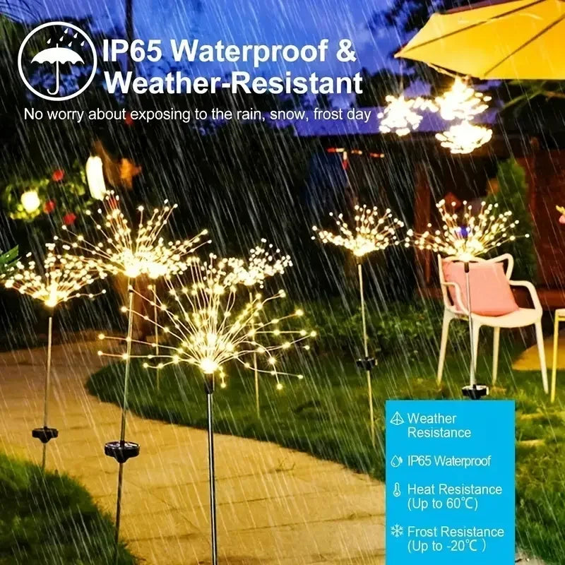 200LEDs Solar Fireworks Lights Outdoor Waterproof Solar Garden Lights 8 Lighting Modes With Remote Control Decorations Light