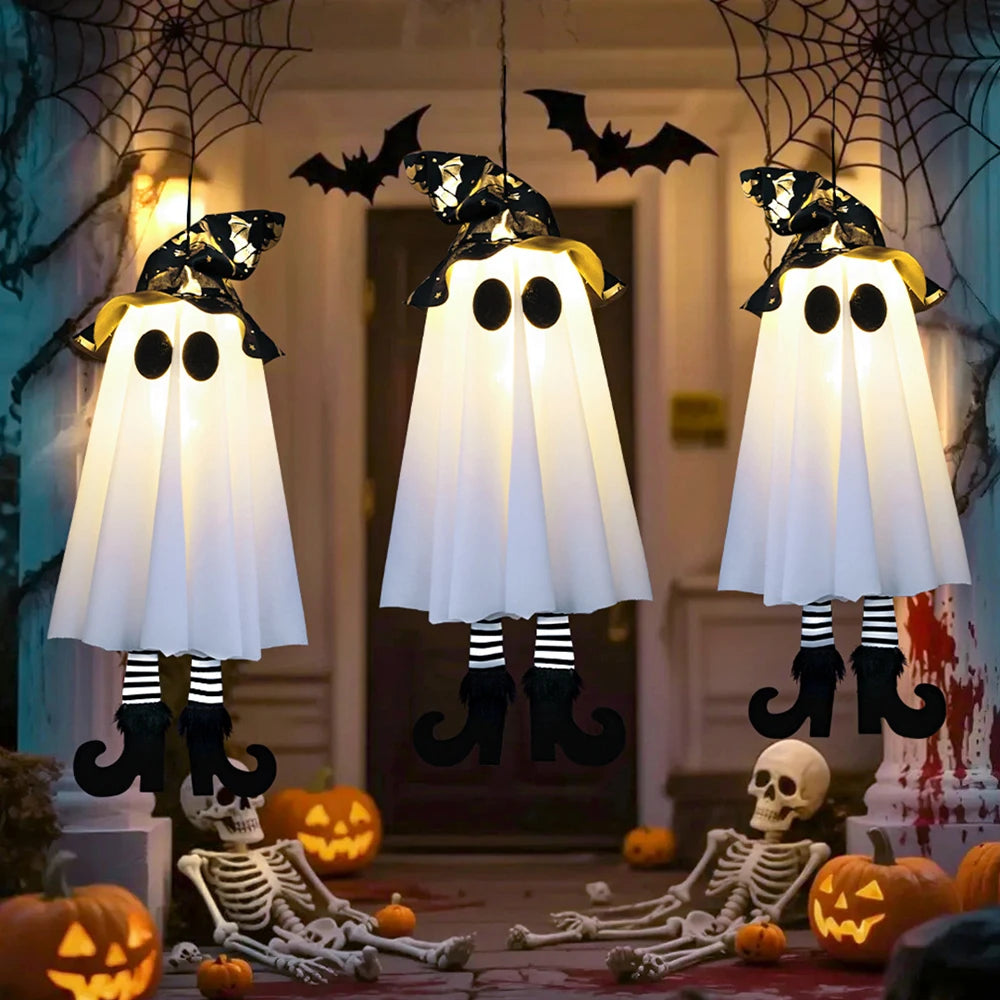 Halloween Decor Hanging Ghosts With Lights 1/2/3pcs LED Glowing Ghosts Festival Home House DIY Decoration Supplies Outdoor Setup