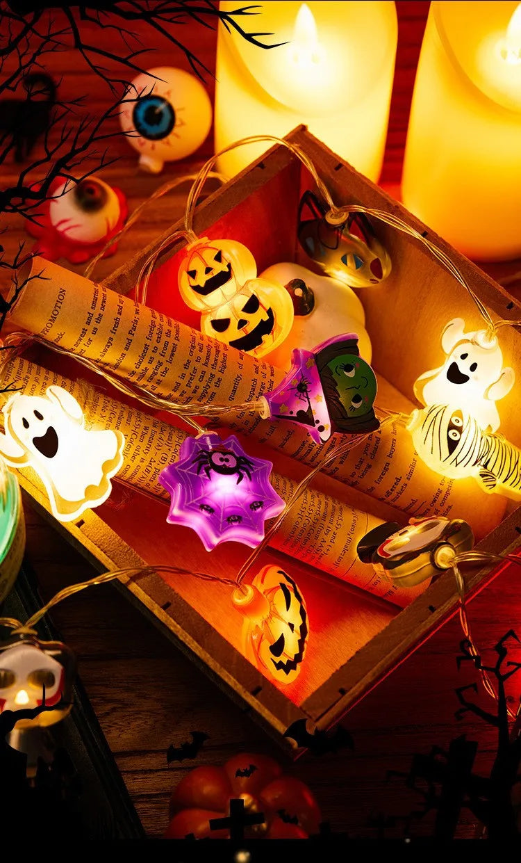 2024 Halloween Party LED String Lights Ghost Pumpkin Cat Spider Web Decor Night Light Halloween Indoor Outdoor Decoration Props
