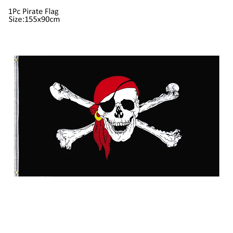 Halloween Pirate Cosplay Party Set Pirate Eye Patches Pirate Flag Skull Print Pirate Captain Costume Cap for Halloween Kids Gift