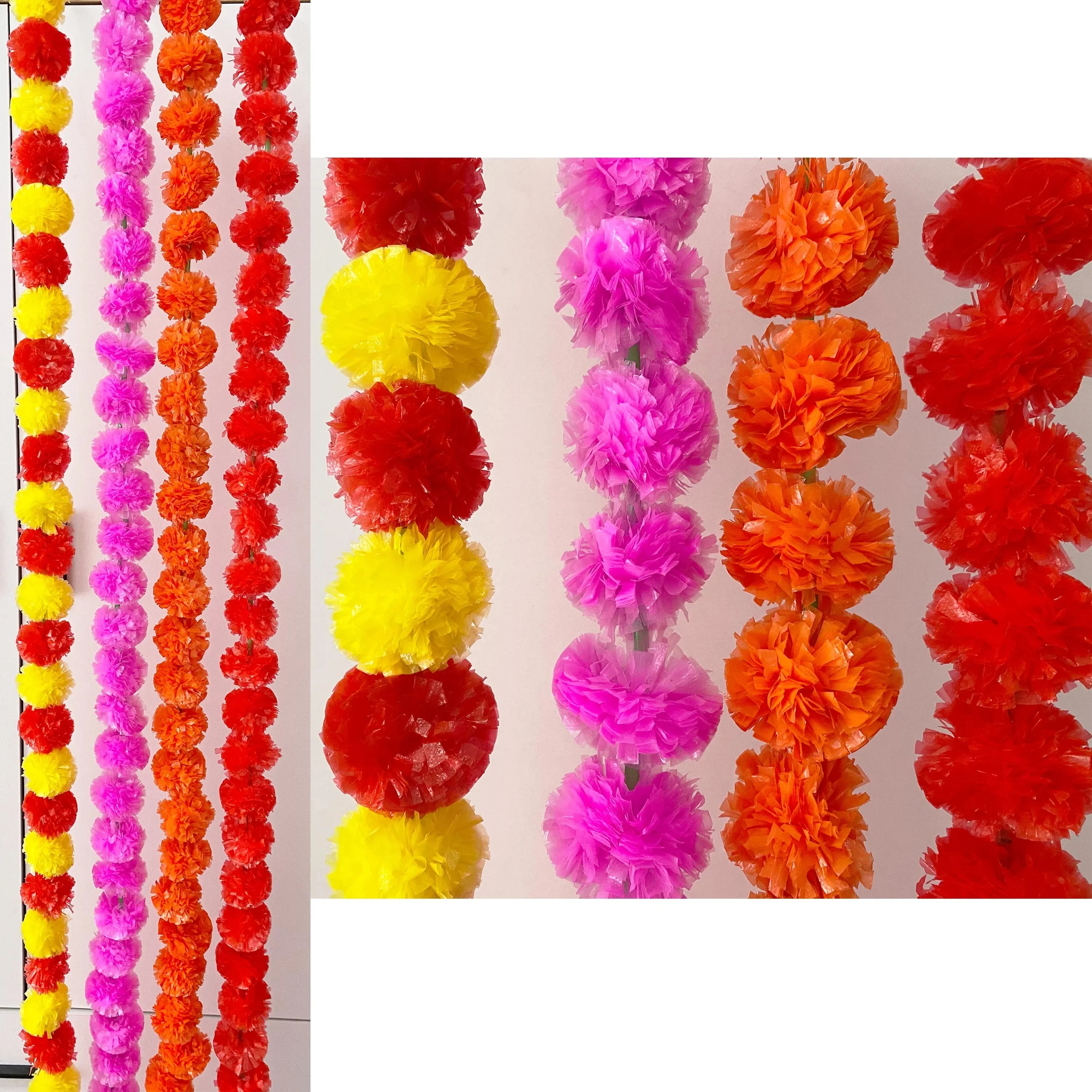 2 Pcs Marigold Flower Garland with бо Flowers for Diwali Mexican Dia de los Muertos DIY Wreath Day of The Dead Decor Party