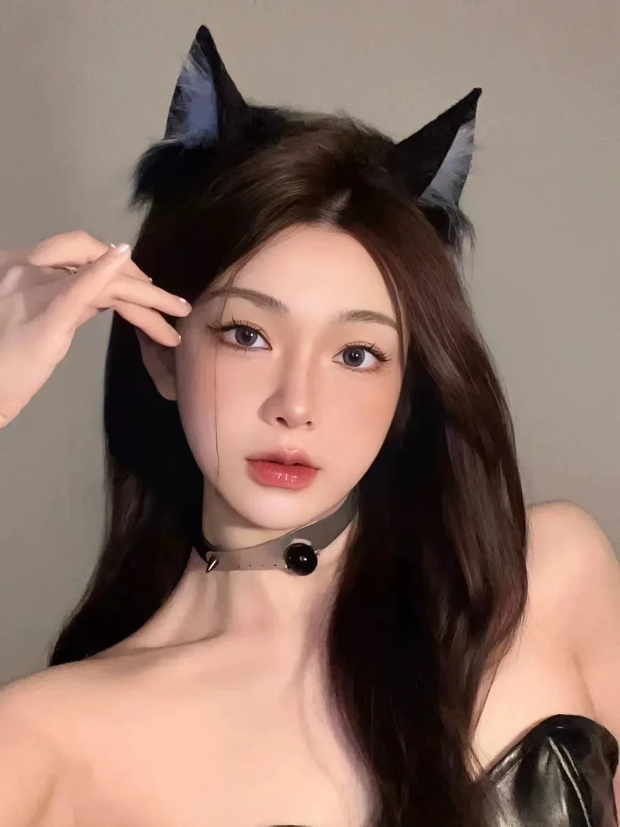 Plush Cat Ears Headband Women Girls Cosplay Hair Band Funny Cute Lolita Hair Hoop Hair Accessories Christma Halloween Dress Up