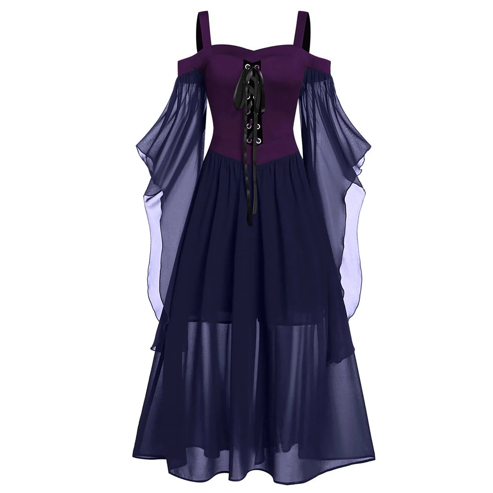 2022 Gothic Medieval Dress Cosplay Carnival Dresses Women Cold Shoulder Butterfly Sleeve Lace Up Halloween Dress Robe Femme