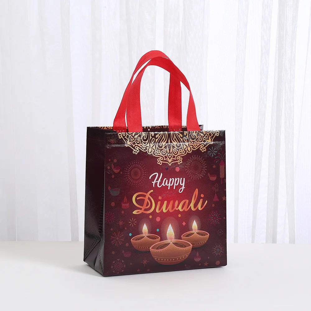 4Pcs Happy Diwali Theme Gift Packing Bag Non-Woven Shopping Tote Bag for India Diwali Festival Party Favors Bag Decoration