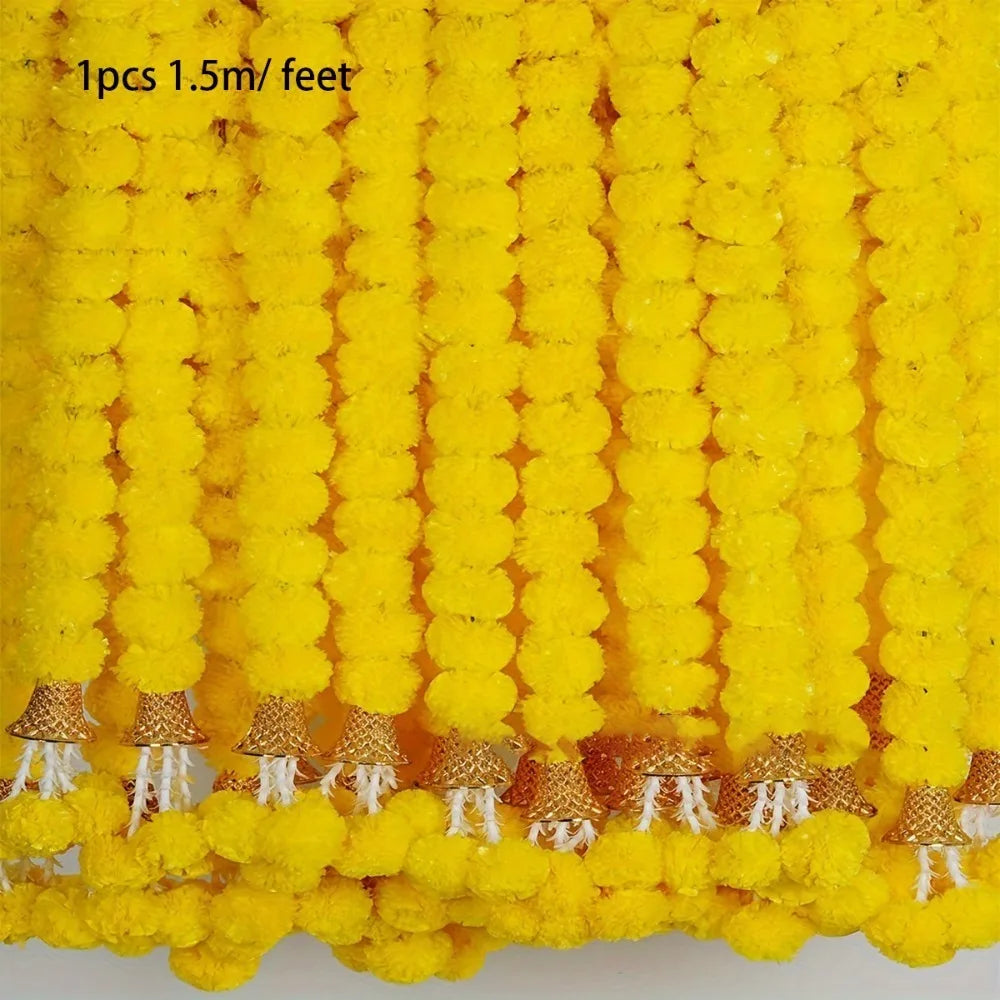 Long Strands Artificial Marigold Garland Pooja Diwali Fiesta Indian Décor Marigold Flower Garlands Pooja Wedding Events Decor
