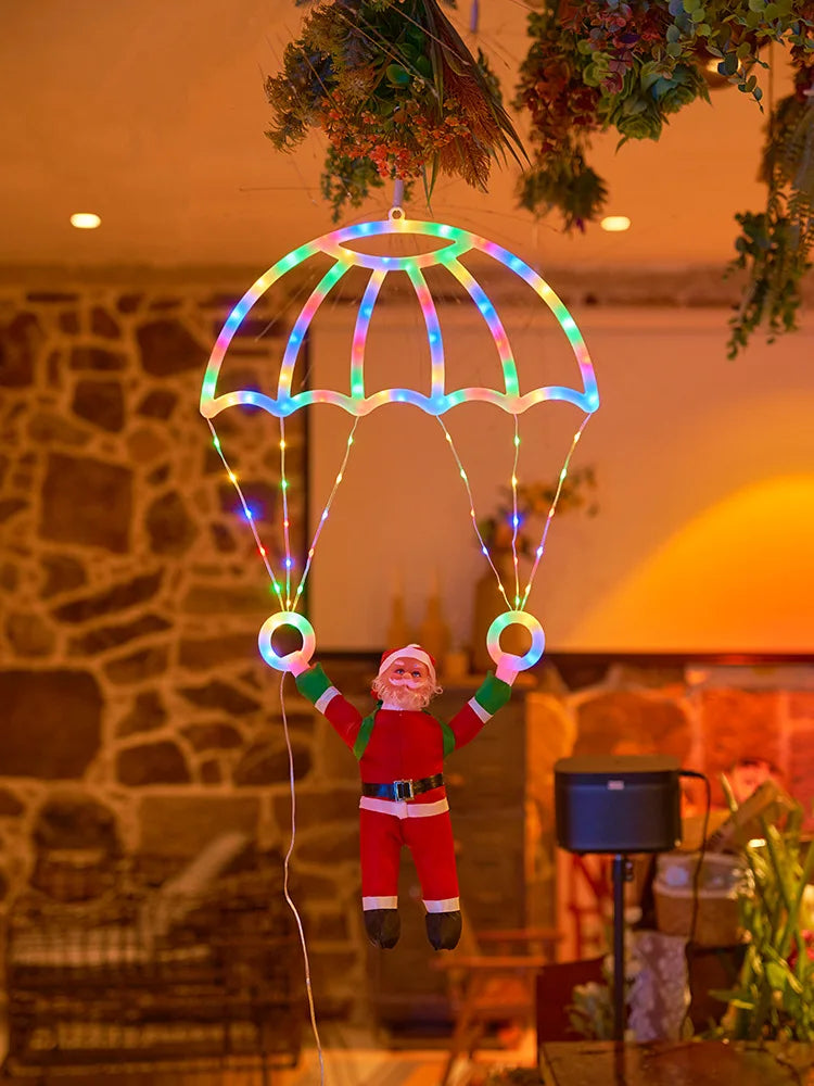 Christmas, Santa Claus, Parachute, Leather Thread, Lantern String, Festival Decorative Lights, Window Lights