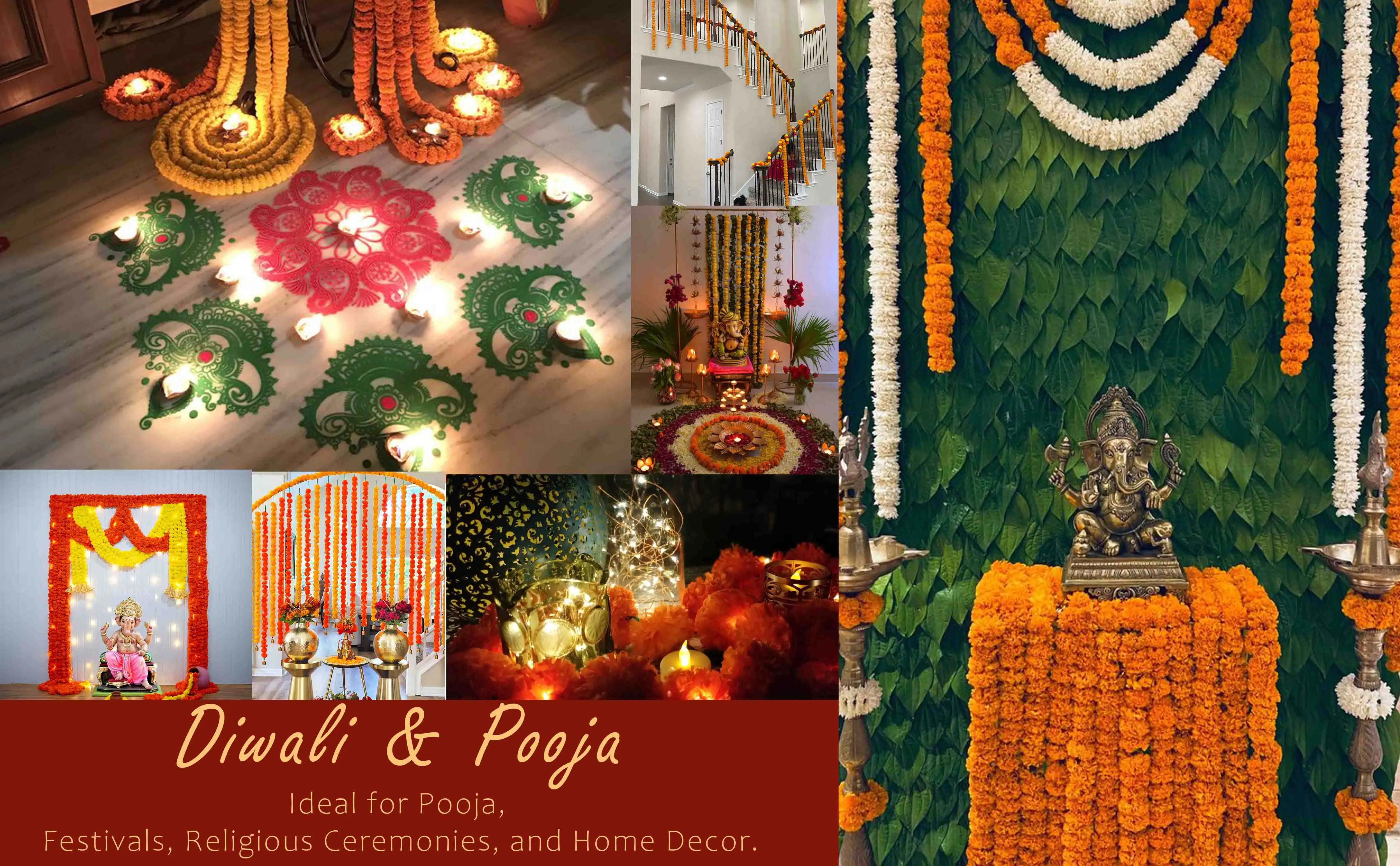 5-100PCS Marigold Flower Garlands for Decoration Artificial Flowers Diwali Indian Décor Pooja Day of The Dead Mexican Party