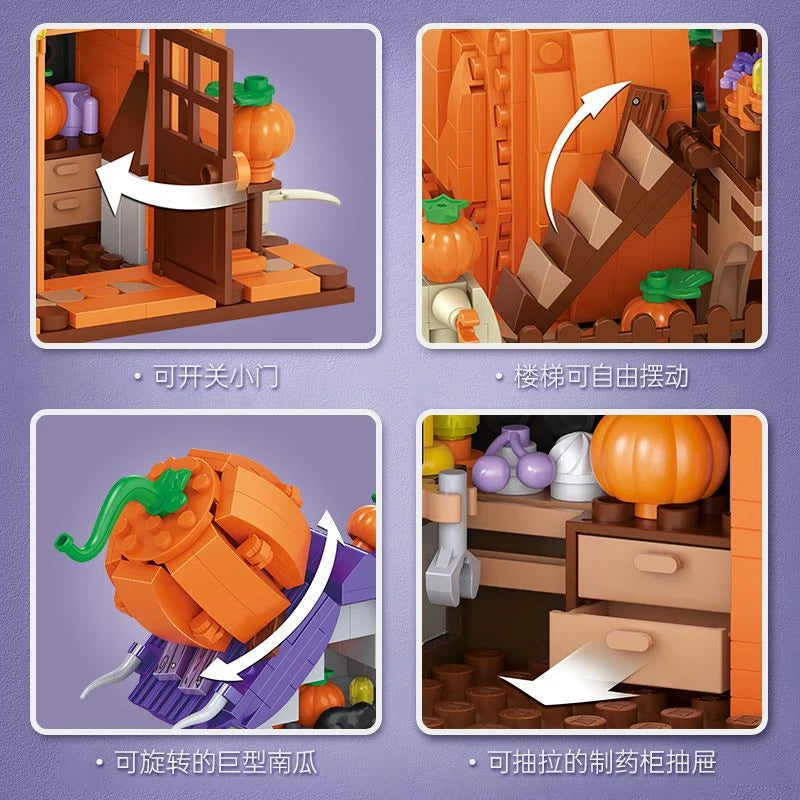 Halloween Toys Building Blocks Assembly Pumpkin House Ghost House Witch Science Monster Friend Party Decor Model Kids Gifts