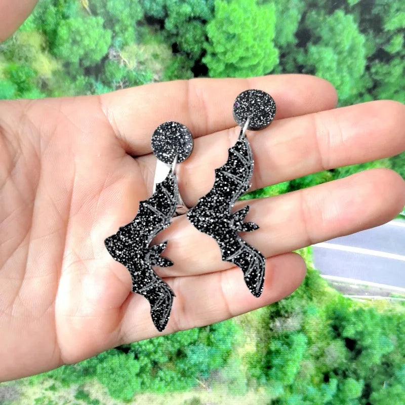 2024 New Skeleton Pumpkins Halloween Earrings Women Hallowmas Costume Cosplay Skull Heart Axe Black Bat Acrylic Drop Earring