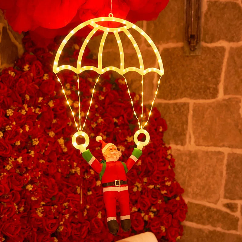 Christmas, Santa Claus, Parachute, Leather Thread, Lantern String, Festival Decorative Lights, Window Lights
