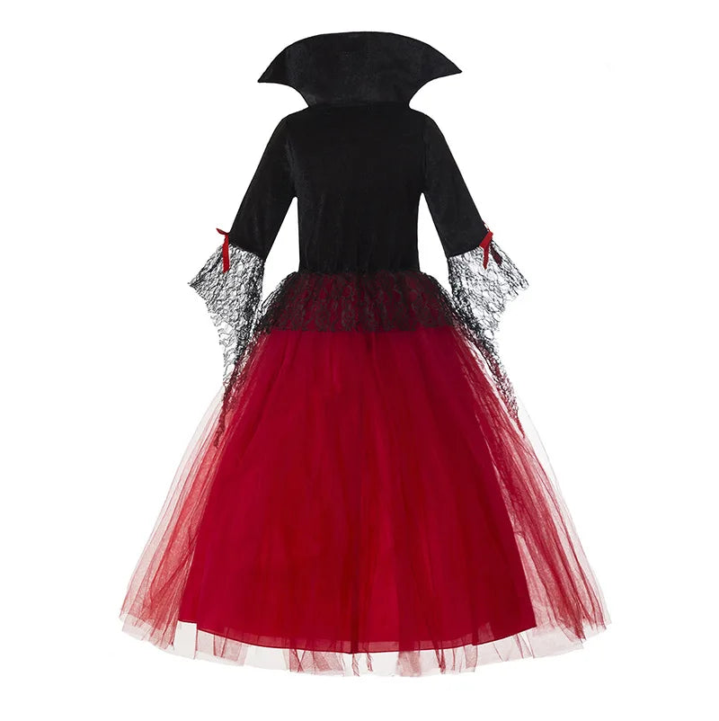 Vampire Halloween Dress for Kid Ghost Bride Gothic Witch Cosplay Costume Carnival Party Black and Red Clothes Dresses for Girls