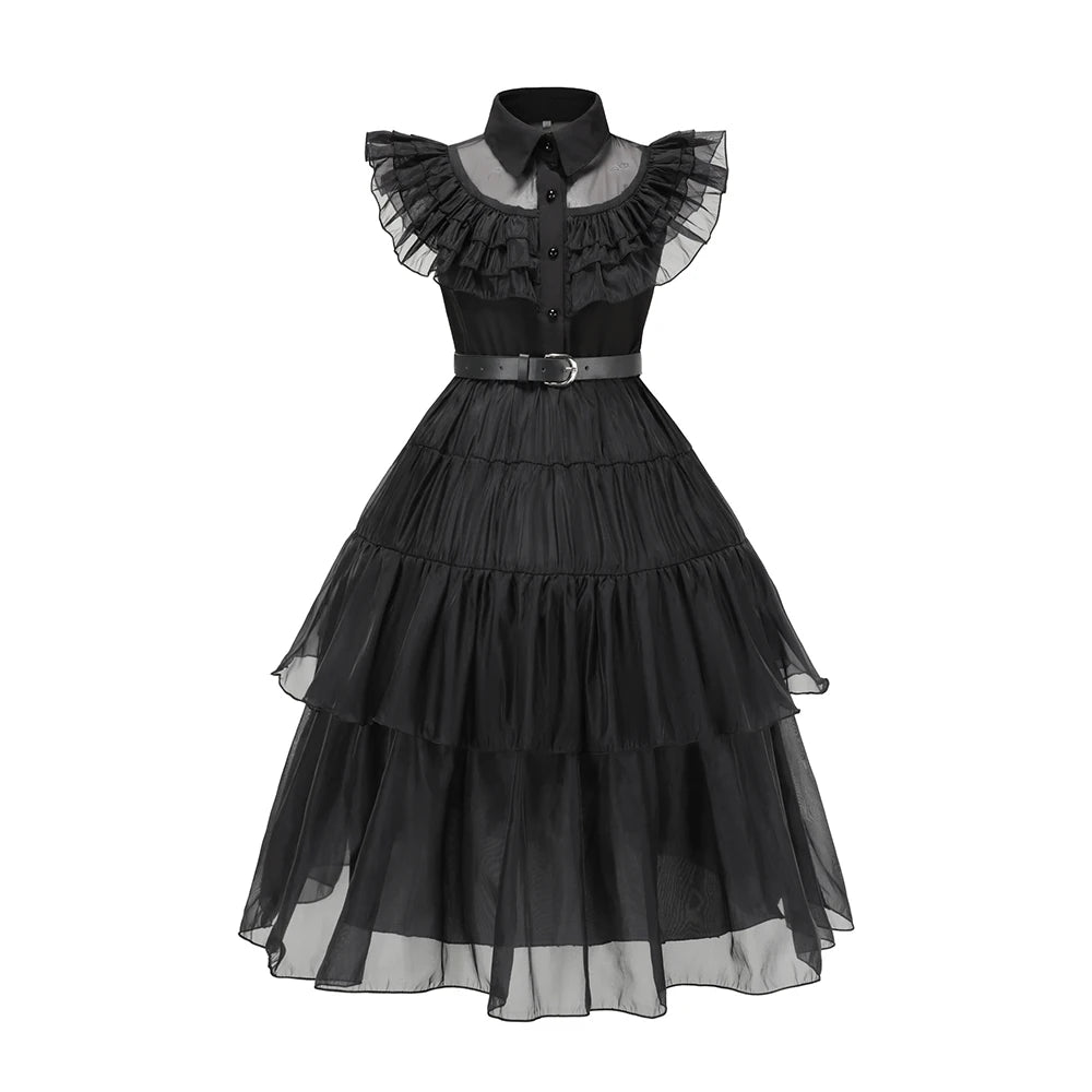 Girls Wednesdays Dress Movie Adams Halloween Cosplay Costume Family Kids Gothic Fantasia Vestidos Party Outfits Dress