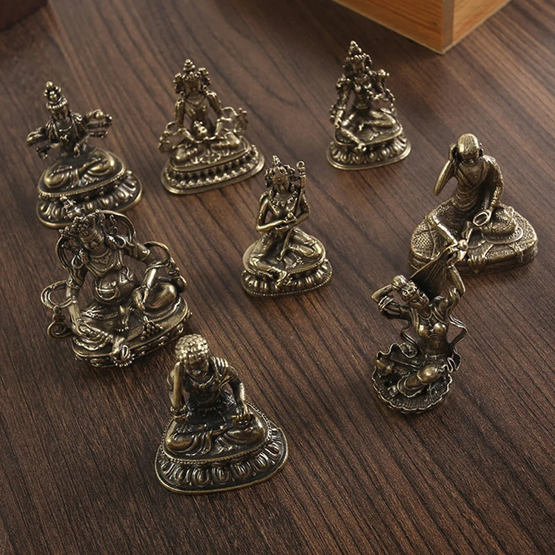 Retro Brass Chinese Tibetan Green Tara Buddha Statue Antique Copper Buddha Statue Home Living Room Office Decoration Figurines