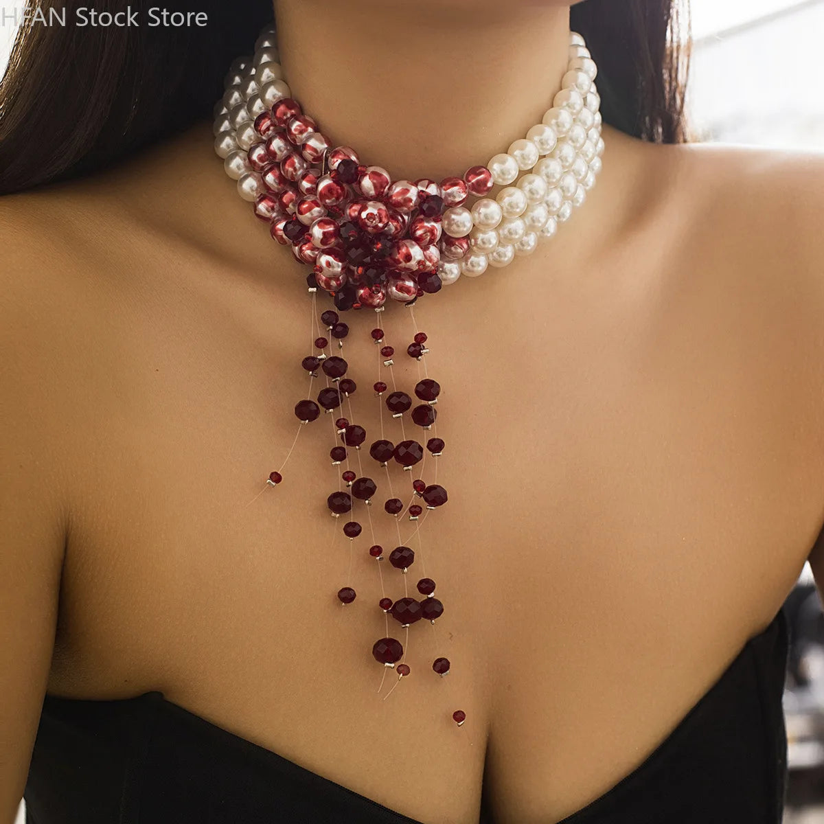 Necklace Dripping Blood Imitation Pearls Womens Necklace Halloween Choker Gothic Style Pearls Creative Tassel Choker Necklace