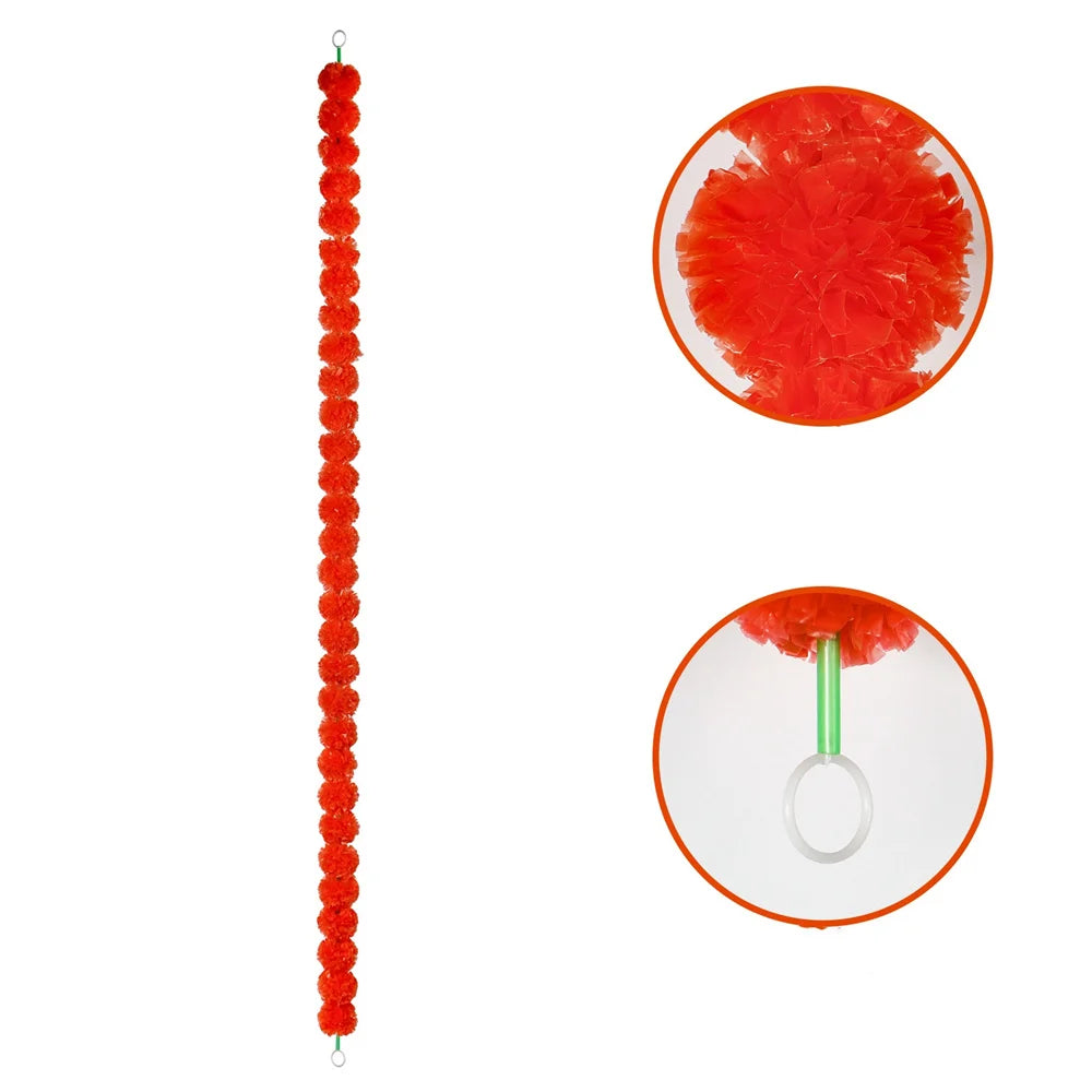 Artificial Marigold Garland For Diwali Wreath Indian Weddings Arch Decorations Garland Halloween Yard Hanging Flower Bar Strips