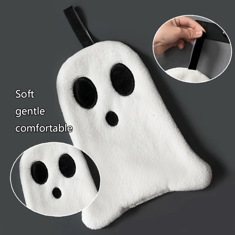 1PC Soft Ghost Hand Towel: Perfect for Halloween Decor - 8.6" X 7.9" - Coral Fleece Material - High Absorbency