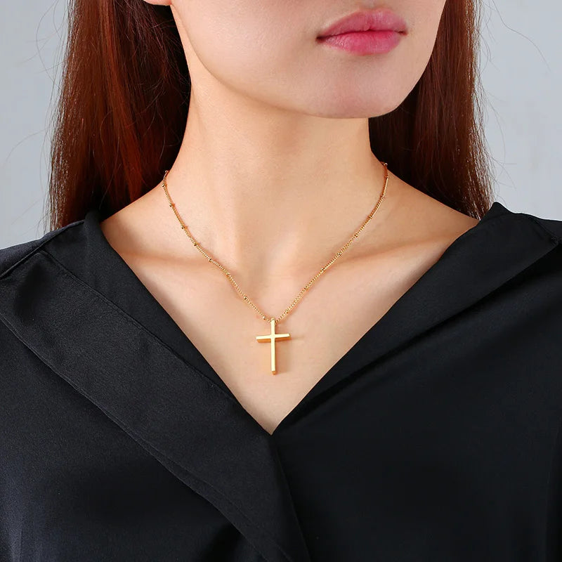 Cruz Cross Necklace Pendant, Women's Stainless Steel Cross Collar, Fashion Religious Jewelry