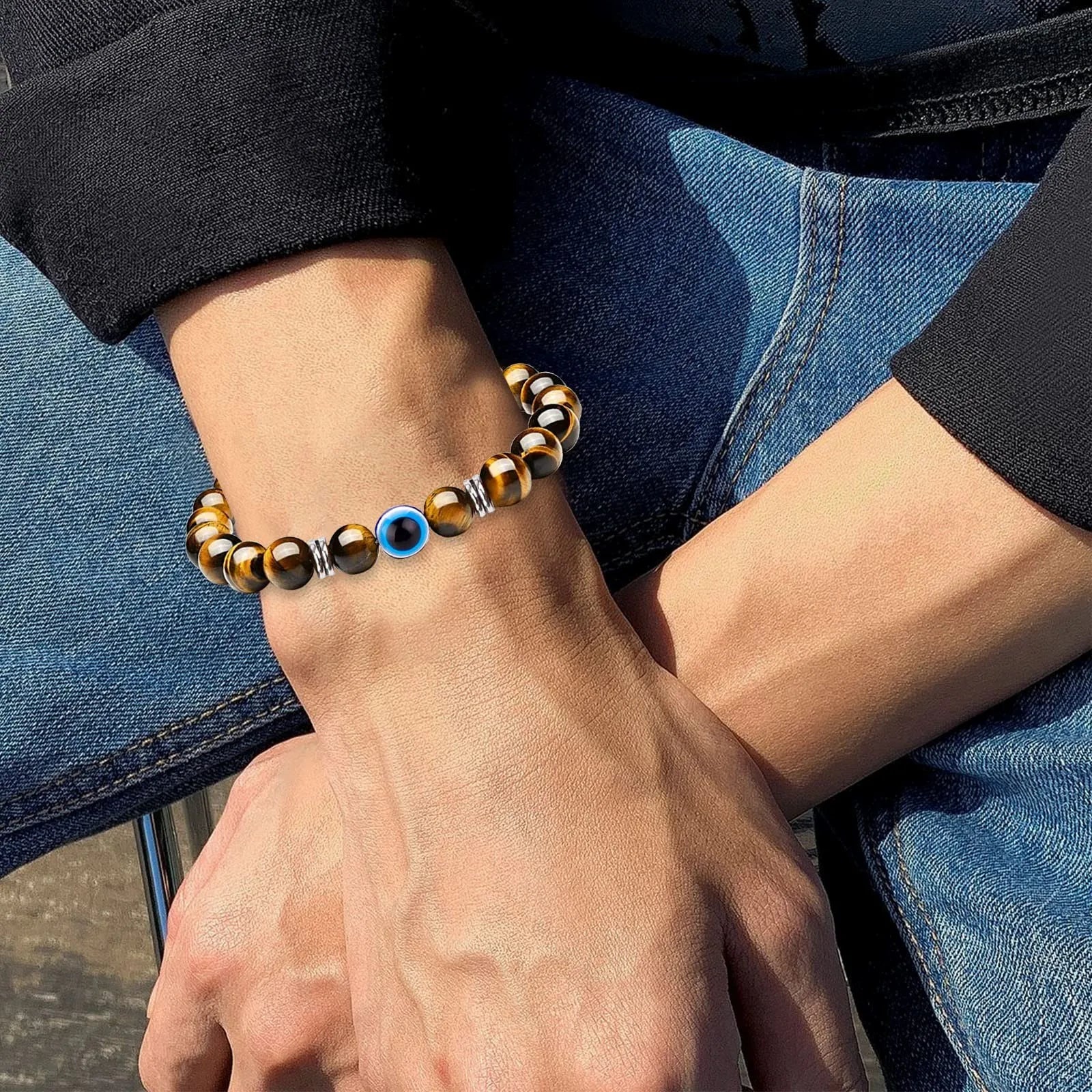 Evil Eye Bracelet for Men 8mm Tigers Eye Stone Bracelet Protection Bracelet Natural Stone Bracelet Bring Luck  Jewelry Gifts