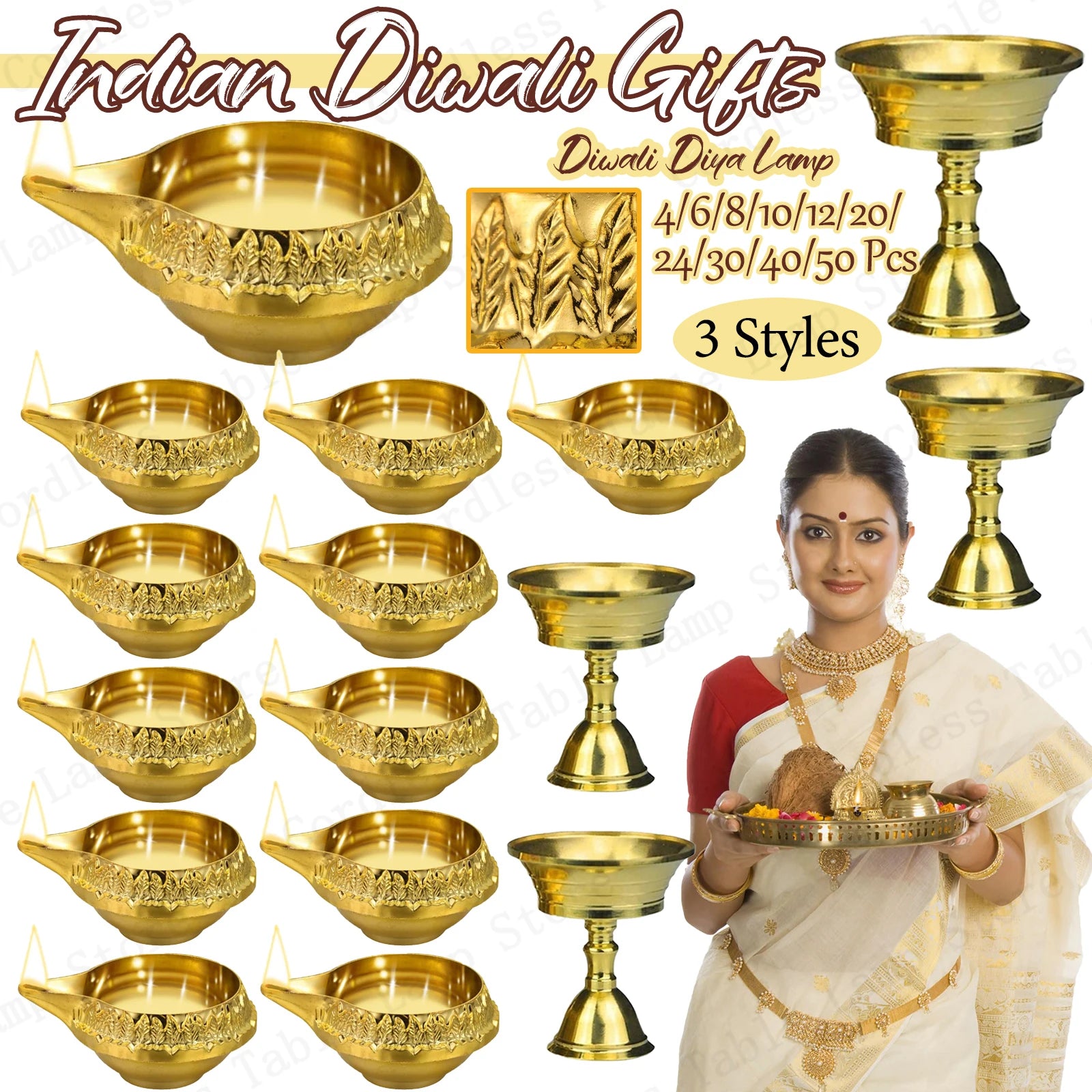 4-50Pcs Diwali Diya Lamp Brass Oil Lamp Copper Butter Lamp Holder Traditional Indian Oil Lamp for Puja Kuber Indian Diwali Gifts